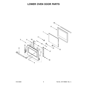 Lower Oven Door Parts Diagram and Parts List for JOEDC730RL00  Jenn-Air Wall Oven