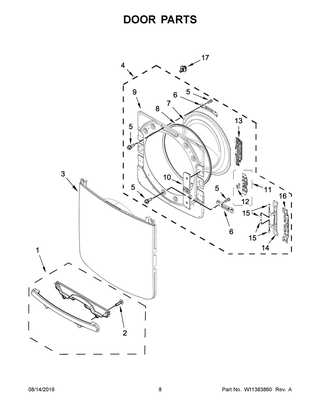 Door Parts Diagram and Parts List for MED8630HC1  Maytag Dryer