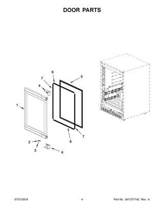 Door Parts Diagram and Parts List for JUWFL242HX00  Maytag Wine and Beverage Cooler