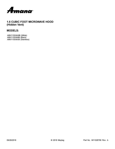 Cover Sheet Diagram and Parts List for AMV1150VAS6  Amana Microwave