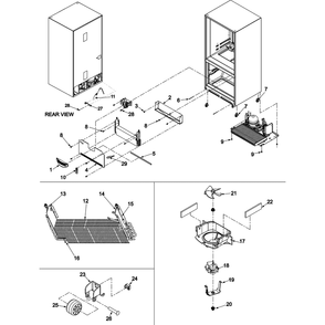 Evaporator Area & Rollers Diagram and Parts List for AFF2534FEB1  Amana Refrigerator