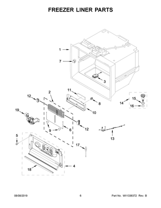 Freezer Liner Parts Diagram and Parts List for JFFCC72EHL01  Maytag Refrigerator