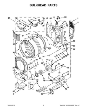 03 - Bulkhead Parts Diagram and Parts List for YMED4200BG0  Maytag Dryer