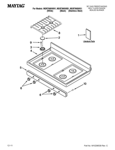 Cooktop Parts Diagram and Parts List for MGR7665WS1  Maytag Range