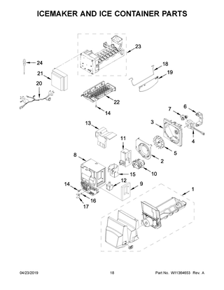 Icemaker And Ice Container Parts Diagram and Parts List for MFI2570FEB02  Maytag Refrigerator