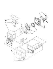 Motor And Ice Container Parts Diagram and Parts List for AFI2538AEB5  Amana Refrigerator