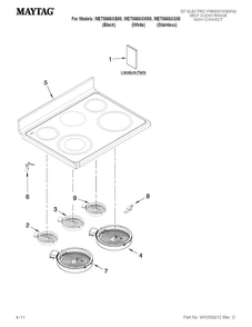 Cooktop Parts Diagram and Parts List for MET8665XW00  Maytag Range