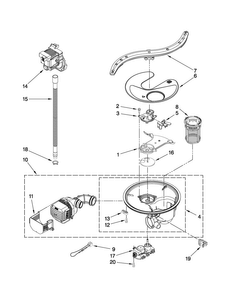 Pump, Washarm And Motor Parts Diagram and Parts List for JDB3200AWW1  Jenn-Air Dishwasher