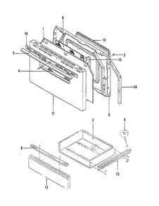 Oven Door Diagram and Parts List for 38EA-2C  Magic Chef Range