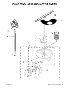 Pump, Washarm And Motor Parts Diagram and Parts List for ADB1400AGS1  Amana Dishwasher