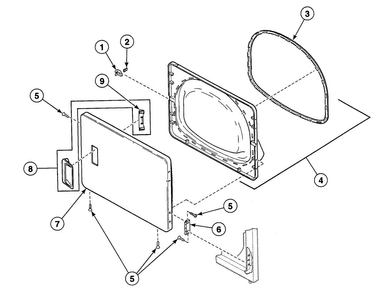 Loading Door Diagram and Parts List for SDE507QF1500  Speed Queen Dryer