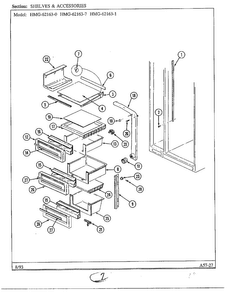 Shelves And Accessories Diagram and Parts List for 62163-0A  Admiral Refrigerator
