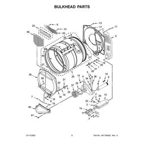 Bulkhead Parts Diagram and Parts List for MDE20PRFZW0  Maytag Dryer