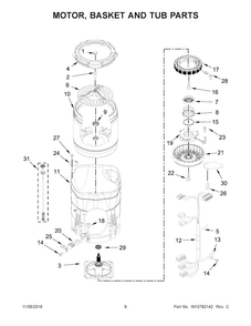 Motor, Basket And Tub Parts Diagram and Parts List for MVWB755DW0  Maytag Washer