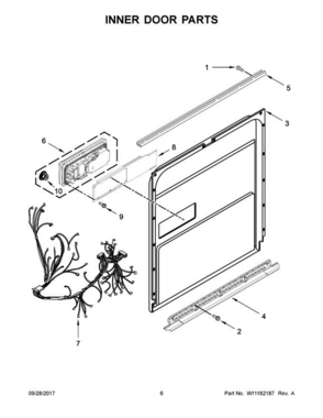 04 - Inner Door Parts Diagram and Parts List for JDTSS243GX0  Jenn-Air Dishwasher