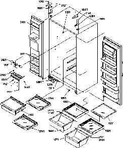 Refrigerator/freezer Shelves, Lights, And Hinges Diagram and Parts List for SXD20TL-P1302901WL  Amana Refrigerator
