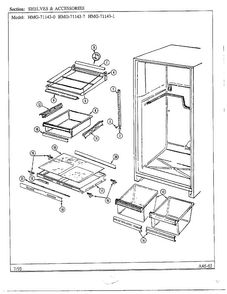 Shelves And Accessories Diagram and Parts List for 71143-0A  Admiral Refrigerator