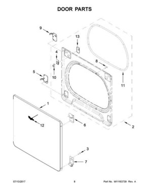 05 - Door Parts Diagram and Parts List for MEDB855DC4  Maytag Dryer