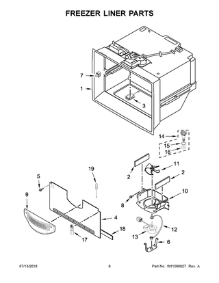 Freezer Liner Parts Diagram and Parts List for MFT2776FEZ01  Maytag Refrigerator