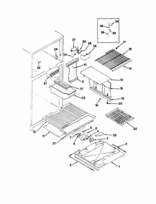 Freezer Compartment Diagram and Parts List for RTD23A-9E16A  Maytag Refrigerator