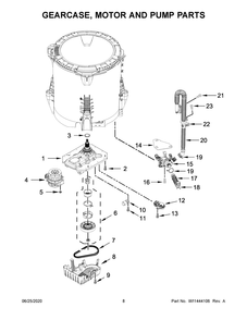 Gearcase, Motor And Pump Parts Diagram and Parts List for MVW6200KW0  Maytag Washer
