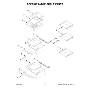 Refrigerator Shelf Parts Diagram and Parts List for MSS25C4MGW07  Maytag Refrigerator