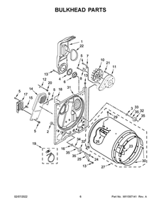Bulkhead Parts Diagram and Parts List for AED4516MW0  Admiral Dryer