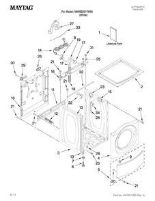 Top And Cabinet Parts Diagram and Parts List for MHWE201YW00  Maytag Washer