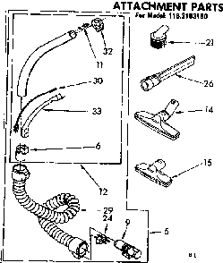 Attachment Parts Diagram and Parts List for 1162183180  Kenmore Canister Vacuum