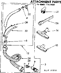 Attachment Parts Diagram and Parts List for 11621830  Kenmore Canister Vacuum