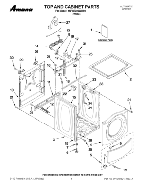 01 - TOP AND CABINET PARTS Diagram and Parts List for YNFW7300WW00  Maytag Washer