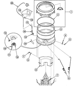 Outer Tub Diagram and Parts List for SWT021LA  Speed Queen Washer