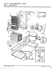 Unit Compartment And Shelves Diagram and Parts List for 22304-0B  Admiral Refrigerator