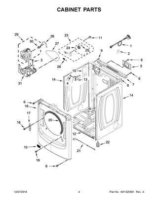 Cabinet Parts Diagram and Parts List for YMED8630HC0  Maytag Dryer