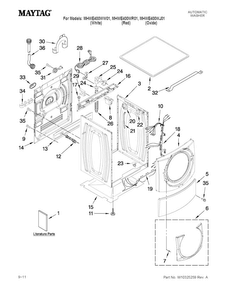 Top And Cabinet Parts Diagram and Parts List for MHWE400WW01  Maytag Washer