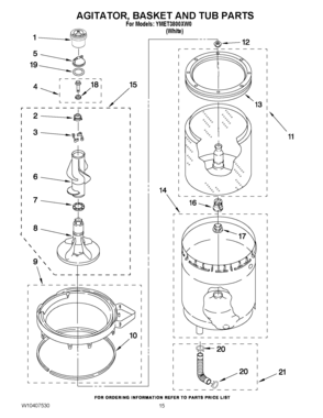 10 - AGITATOR, BASKET AND TUB PARTS Diagram and Parts List for YMET3800XW0  Maytag Washer Dryer Combo