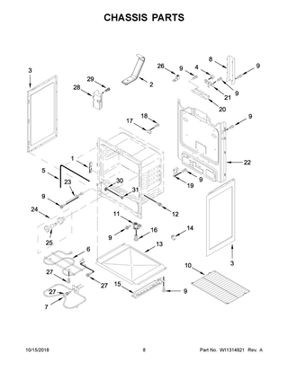 Chassis Parts Diagram and Parts List for AER6303MFB2  Maytag Range