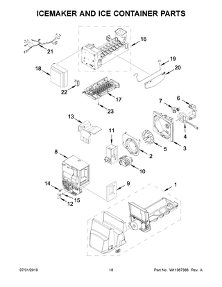 Icemaker And Ice Container Parts Diagram and Parts List for MFI2269FRB01  Maytag Refrigerator