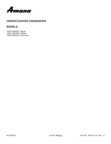 Cover Sheet Diagram and Parts List for ADB1700ADB1  Amana Dishwasher