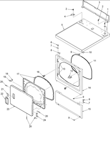 Door And Front, Access, And Top Panels Diagram and Parts List for ALG643RAW-PALG643R  Amana Dryer