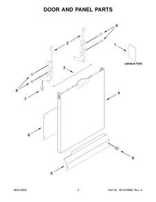 Door And Panel Parts Diagram and Parts List for ADB1400AMW1  Amana Dishwasher