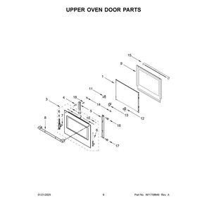 Upper Oven Door Parts Diagram and Parts List for JOEDC730RL00  Jenn-Air Wall Oven