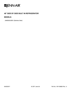 Cover Sheet Diagram and Parts List for JS48SSDUDE01  Jenn-Air Refrigerator