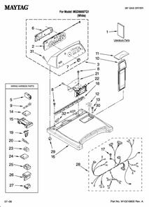 Top And Console Parts Diagram and Parts List for MGD6600TQ1  Maytag Dryer
