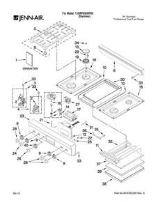Cooktop, Burner And Grate Parts Diagram and Parts List for YJDRP536WP00  Jenn-Air Range