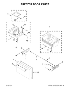 Freezer Door Parts Diagram and Parts List for JFFCC72EFP00  Jenn-Air Refrigerator
