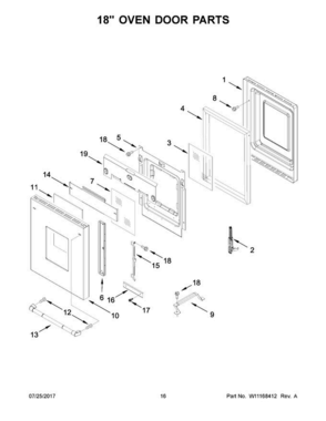 09 - 18" Oven Door Parts Diagram and Parts List for JLRP548WP01  Jenn-Air Range