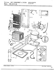Unit Compartment And System Diagram and Parts List for 21314-0A  Admiral Refrigerator