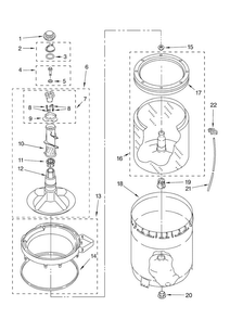 Agitator, Basket And Tub Parts Diagram and Parts List for NTW4500VQ1  Amana Washer