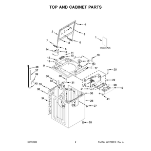 Top And Cabinet Parts Diagram and Parts List for MVW6500MBK1  Maytag Washer